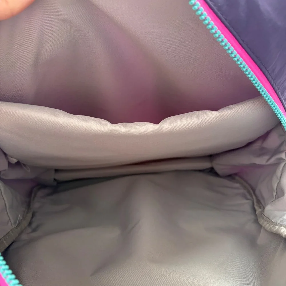 Baggallini Purple Nylon Backpack Teal Pink Zipper Accents Lightweight Travel Bag